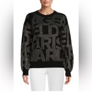 NEW KARL LAGERFELD PARIS Metallic Logo Crewneck Sweater Size M